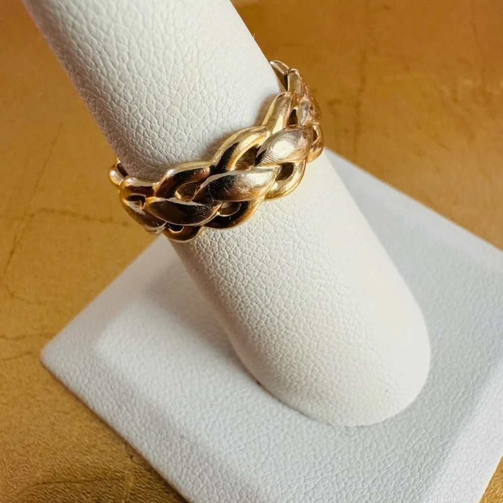 14K Yellow and White Gold Braided Band Ring Thumb Bridal Wedding size 7.25